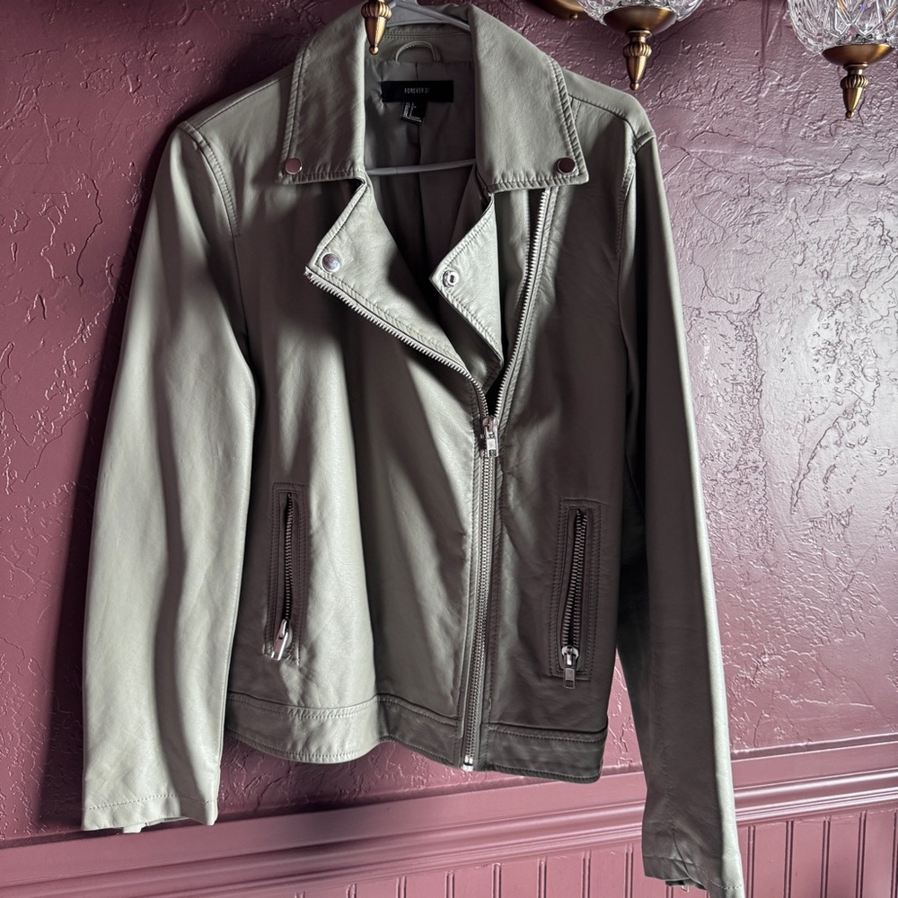 Forever 21 Olive Green Faux Leather Jacket